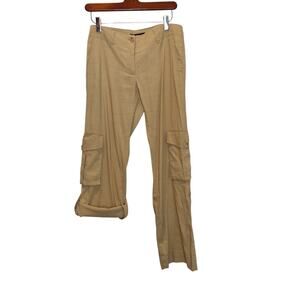 Theory Women's Sz 4 Y2K Tan Linen Blend Cargo Roll Tab Pants Low Rise